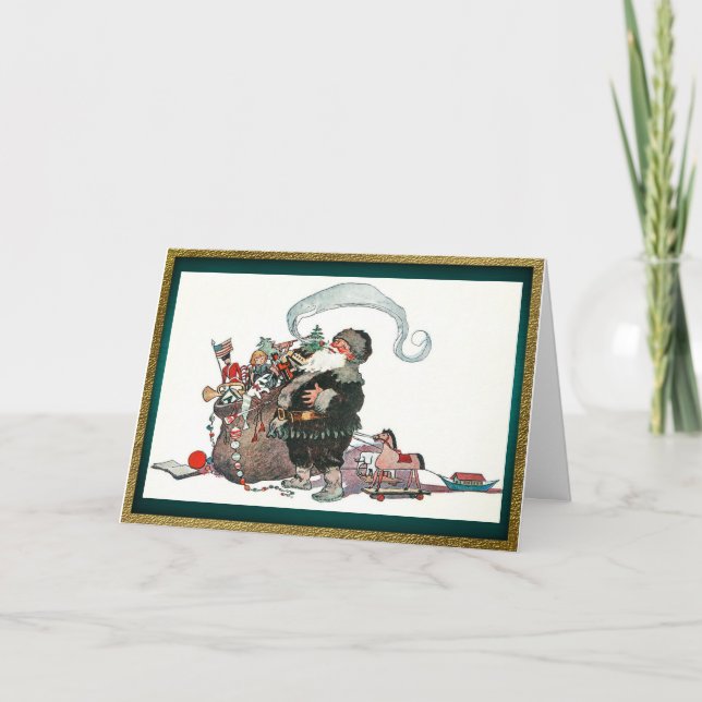 Santa y su bolsa de juguetes Tarjeta de Navidad (Anverso)