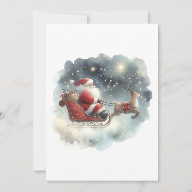 Santa y su tarjeta plana Sleigh in Night Sky (Anverso)
