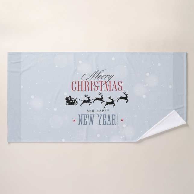 Santa y sus Navidades de Silhouette de renos volad (Toalla de baño)