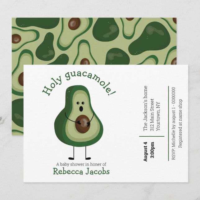 ¡Santo guacamole! Invitación a baby shower (Anverso / Reverso)