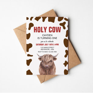 Santo Vaca Cumpleaños Invitación de Cuadro Rojo Un