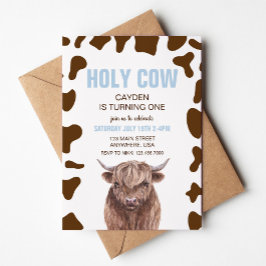 Santo Vaca Cumpleaños Invitación de Cuadros Azules