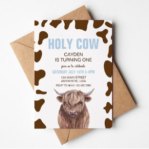 Santo Vaca Cumpleaños Invitación de Cuadros Azules