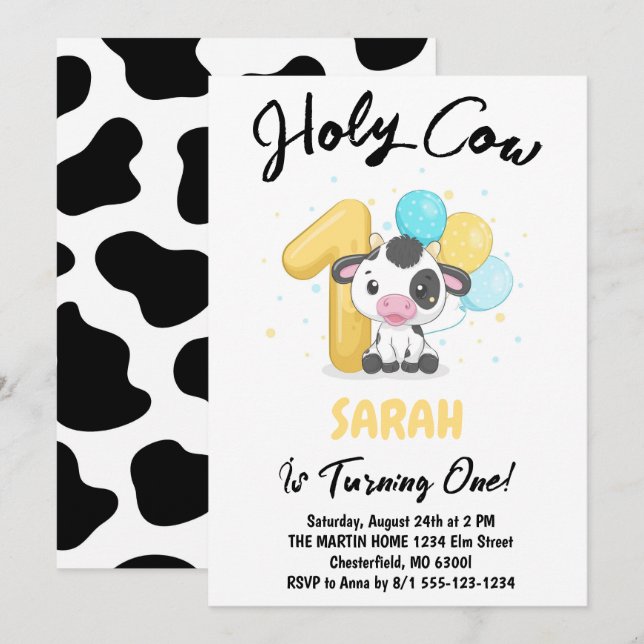 Santo Vaca Cumplo Un Año Invitación de Cumpleaños (Anverso / Reverso)
