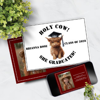 ¡Santo Vaca! Ella/Él Graduada Invitación a la Foto