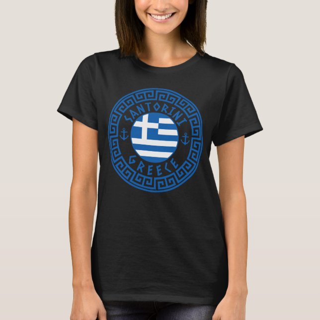 Santorini, camiseta negra de la bandera de Grecia (Anverso)