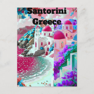Santorini Grecia Acuarela Tarjeta Postal de Viaje 