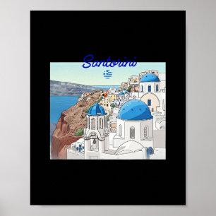 Santorini Grecia Bandera Griega Arte de Vacaciones