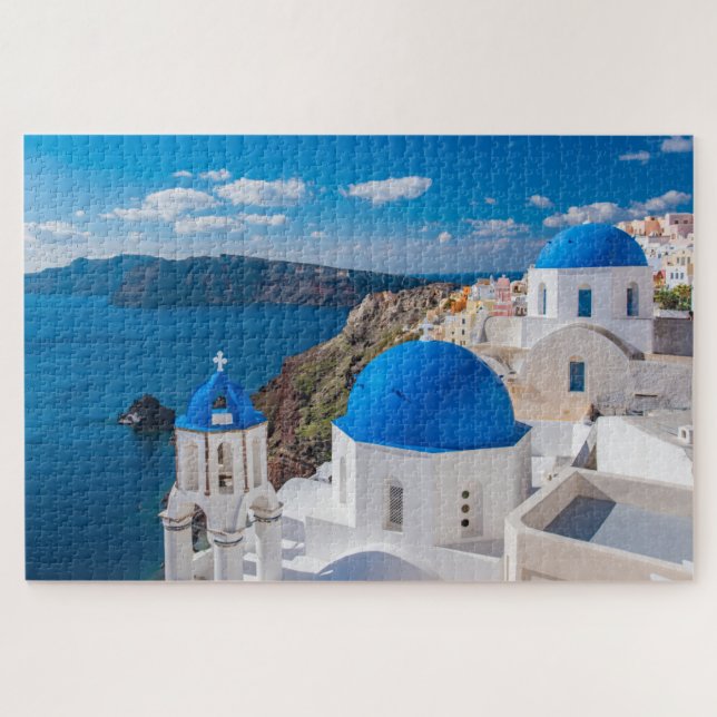 Santorini Grecia Iglesia Escenaria Rompecabezas (Horizontal)