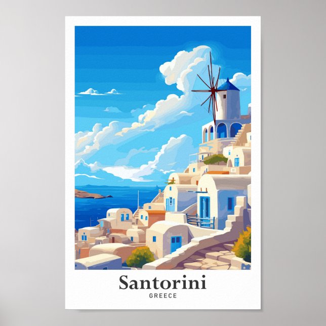 Santorini Grecia Ilustracion de Viajes de Arte Vin (Frente)