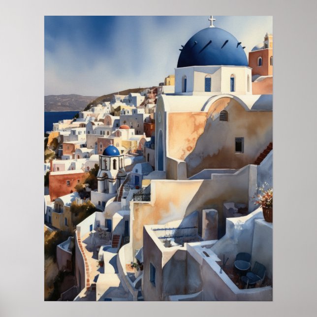 Santorini Grecia Paisaje Arte de viajes Imprimir P (Frente)