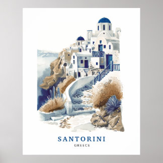Santorini Grecia Poster de arte de viajes
