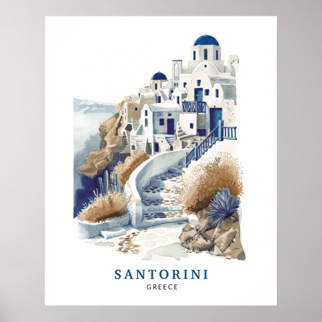 Santorini Grecia Poster de arte de viajes (Frente)