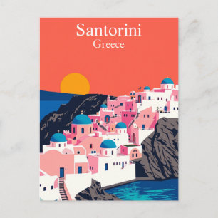 Santorini, Grecia Tarjeta de viaje antigua con cúp