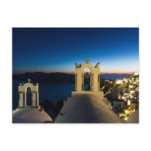 Santorini - Iglesia en Oia al atardecer postal