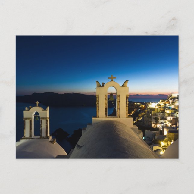 Santorini - Iglesia en Oia al atardecer postal (Anverso)