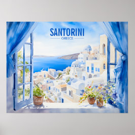 Santorini Watercolor Painting Grecia Viaje | Arte