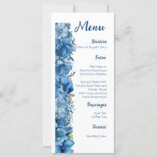 Sapphire Elegance Menú Boda azul y blanco