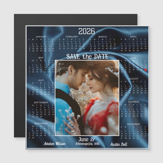 Sapphire Luxury Satin Save the Date Engaged Couple (Anverso/Reverso)