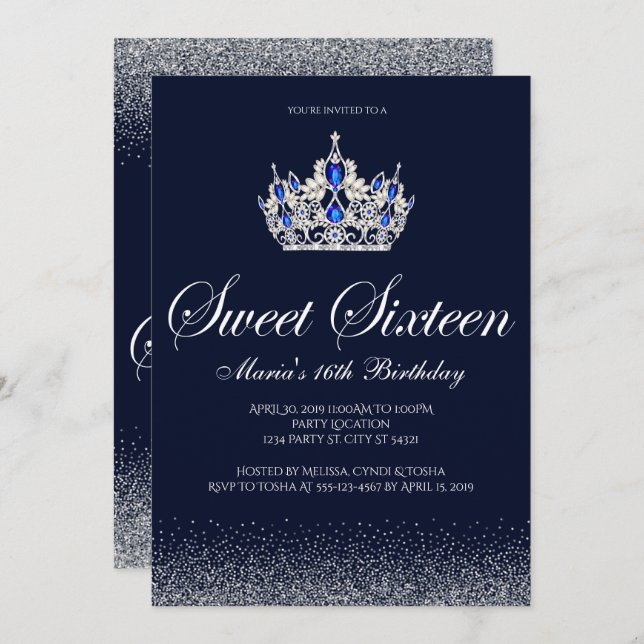 Sapphire Sweet 16 Invitaciones de cumpleaños (Anverso / Reverso)