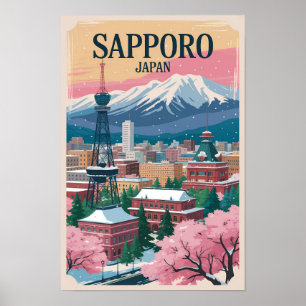Sapporo Japón Ilustración Arte de Viaje Vintage