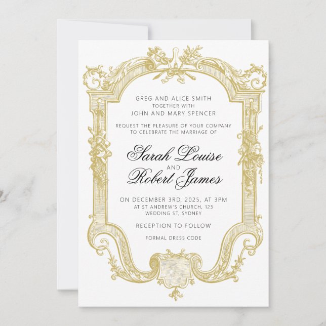 Sarah - Invitación a la boda formal Oro antiguo (Anverso)