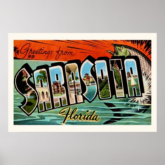 Sarasota Florida 20x30 Impresión Retro (Frente)