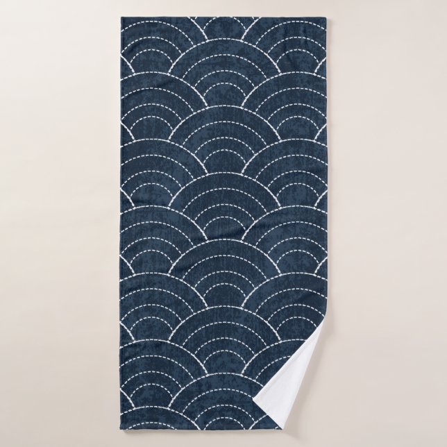 Sashiko indigo tinte indigo sin fisuras con tradic (Toalla de baño)