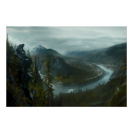 Sasquatch con vistas a un papel Poster (semibrilla