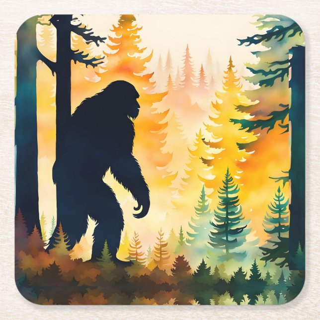 Sasquatch en el bosque Posavasos de papel (Anverso)