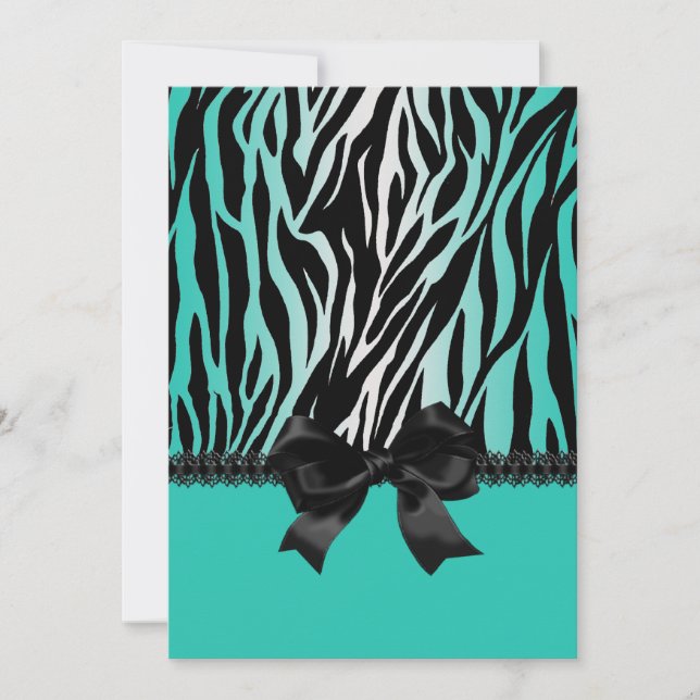 Sassy invitación de cebra turquesa con arco (Anverso)