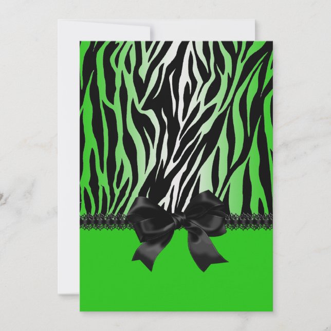 Sassy invitación de cebra verde con brillo (Anverso)