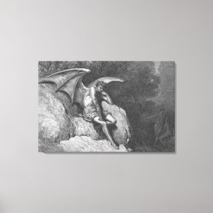 Satan que piensa arte estirado de la lona