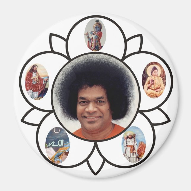 Sathya Sai Baba y Sarva Dharma en el imán (Frente)