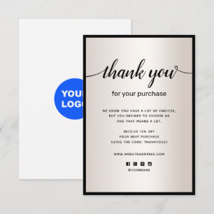 Satin Gold Gracias por su tarjeta de nota de compr