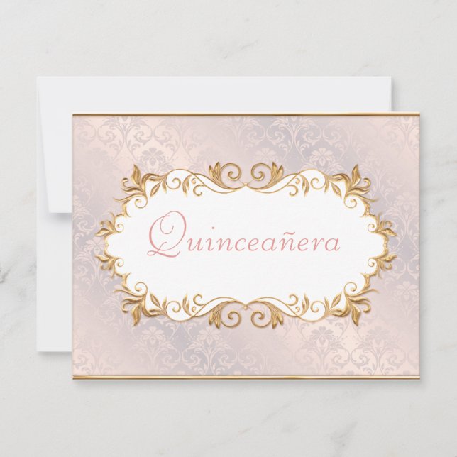 Satin y oro rosados, Invitación Quinceanera (Anverso)