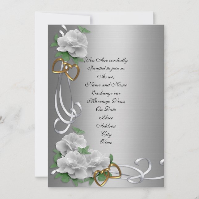 Satinado plateado de Invitación a la Boda (Anverso)