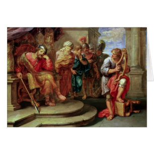 Saul que escucha David que toca la arpa