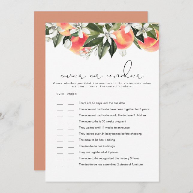 SAVANNAH Peach Over Bajo Tarjeta De Juego Baby Sho (Anverso / Reverso)