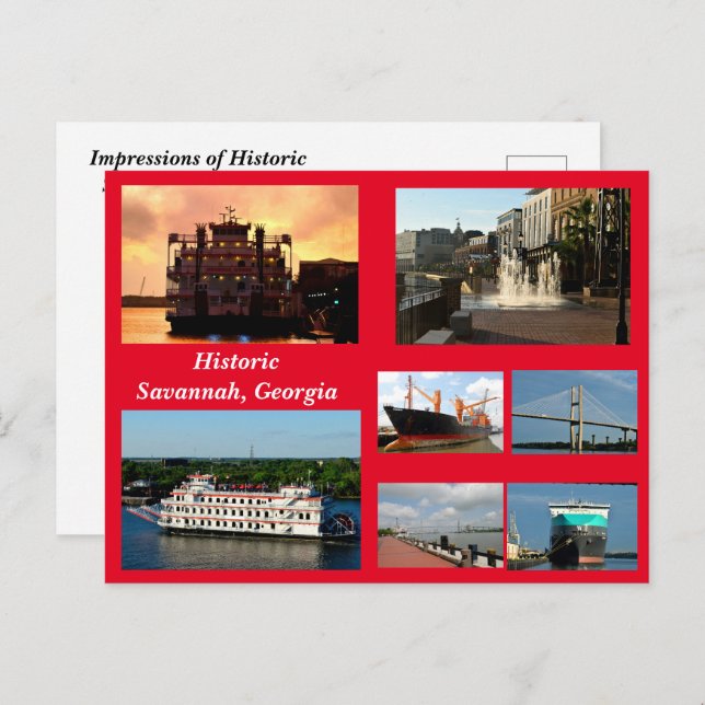 Savannah, tarjeta postal de vacaciones de Georgia (Anverso / Reverso)