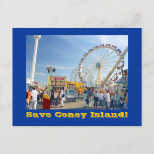 ¡Save Coney Island! postal (azul)