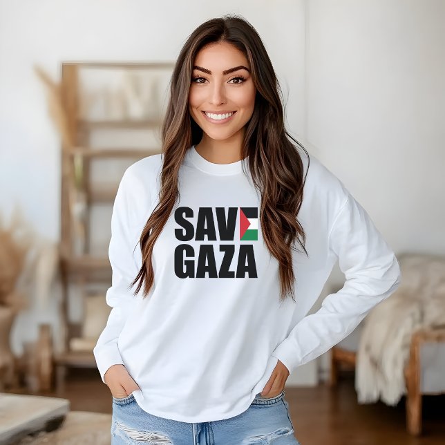 SAVE GAZA camisa blanca manga larga para mujer (Subido por el creador)
