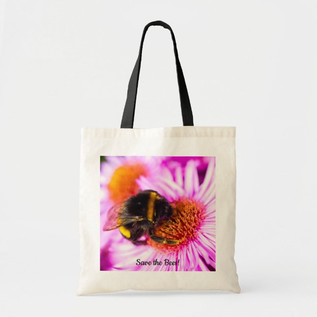 "Save the Bees" Bee en una bolsa de tote de flores (Frente)