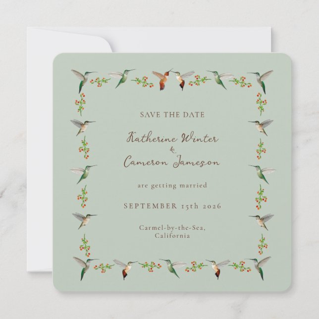 Save the Date Hummingbird Card (Anverso)
