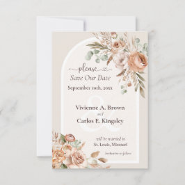 Save the Date Light Earth Tone Boho Floral Photo