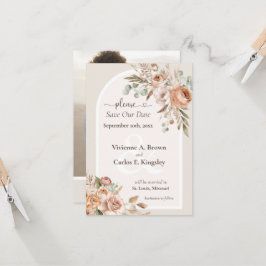 Save the Date Light Earth Tone Boho Floral Photo