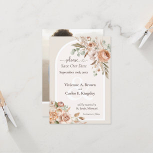 Save the Date Light Earth Tone Boho Floral Photo