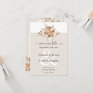 Save the Date Light Earth Tone Boho Floral Photo