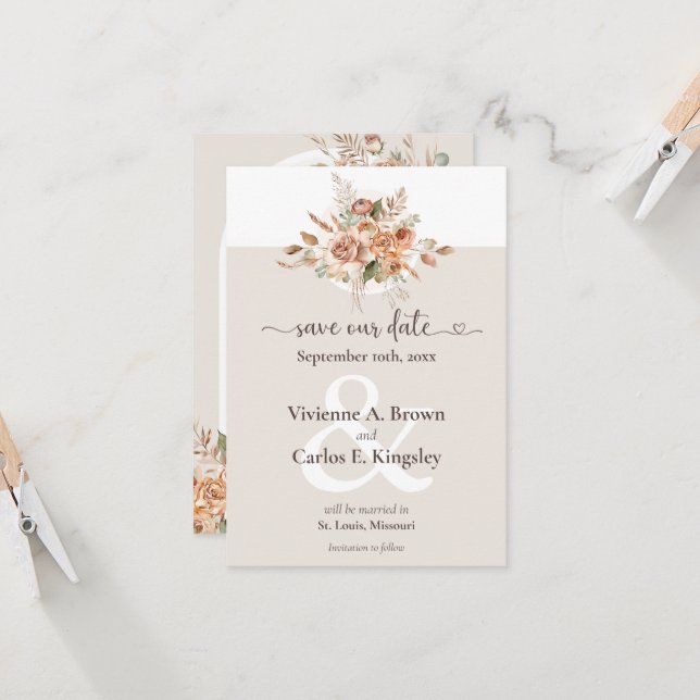 Save the Date Light Earth Tone Boho Floral Photo (Anverso/Reverso In Situ)