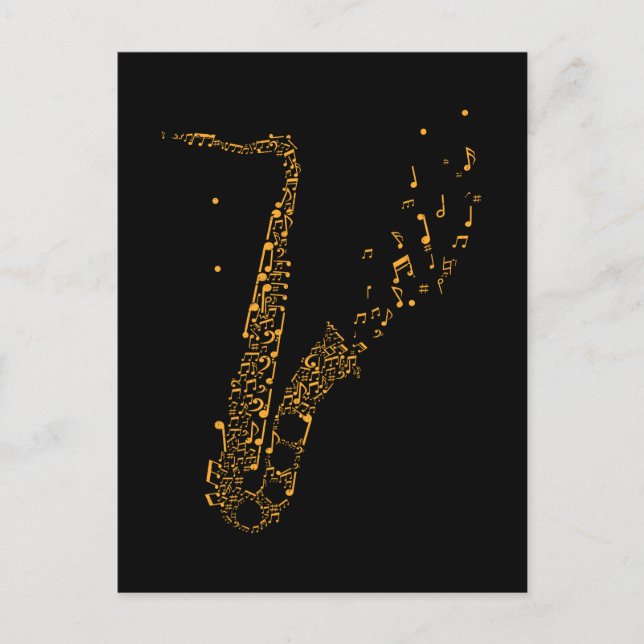Saxofón Instrumento de Notas Musicales Saxofonista (Anverso)